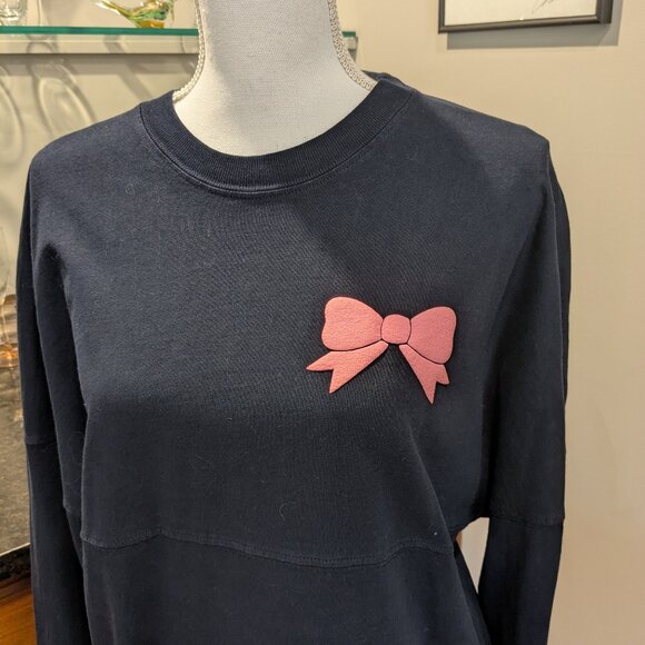 Comfy Black Navy Southern Style Tunic Tee w/Pink Bow Long Sleeve Jersey Top S - Picture 3 of 8